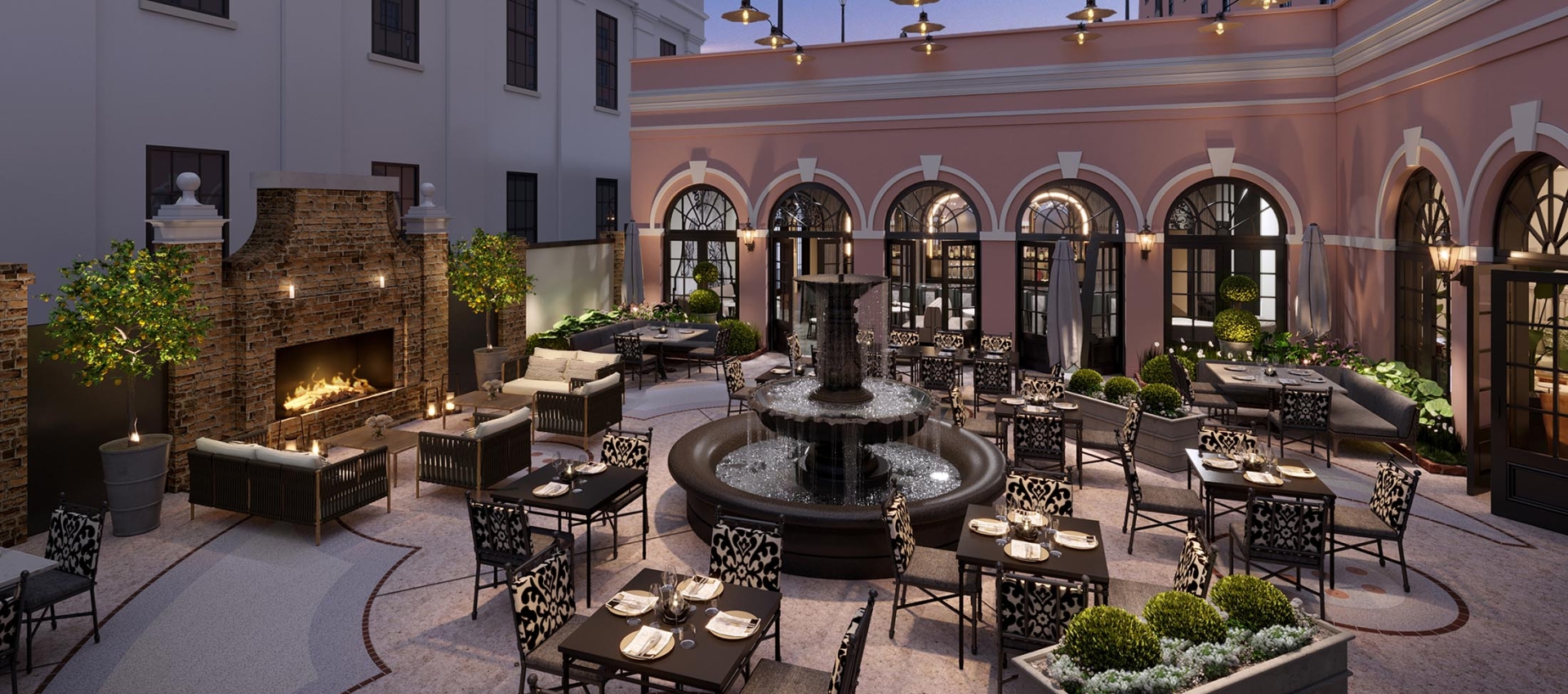 Mills House Courtyard Dusk