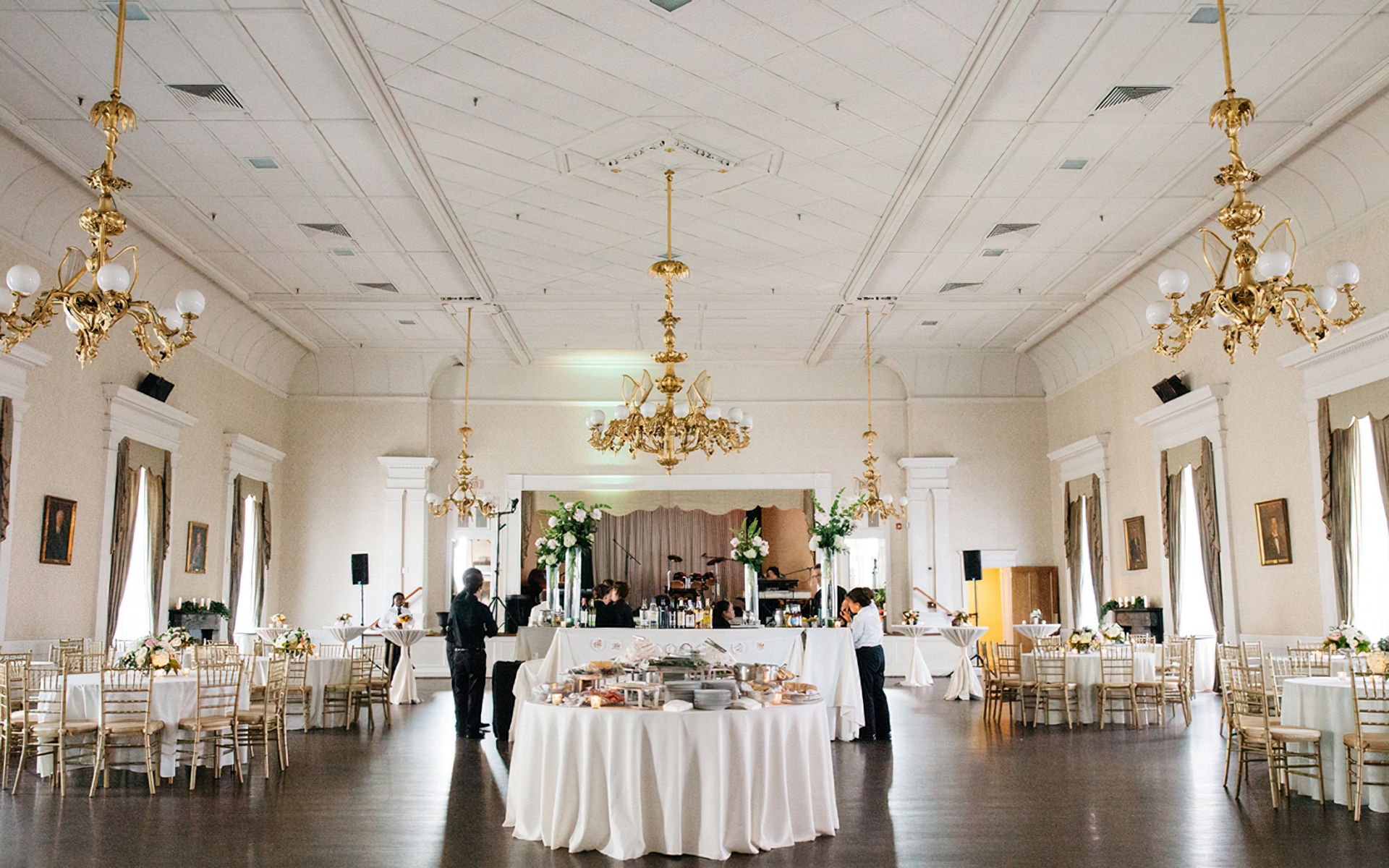 People preparing a large dinner event