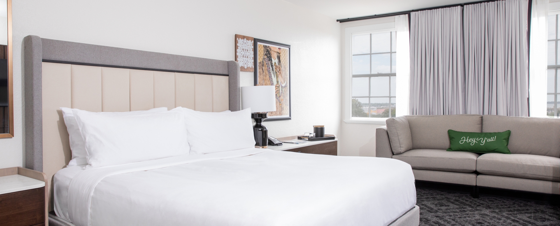 King bed in hotel room
