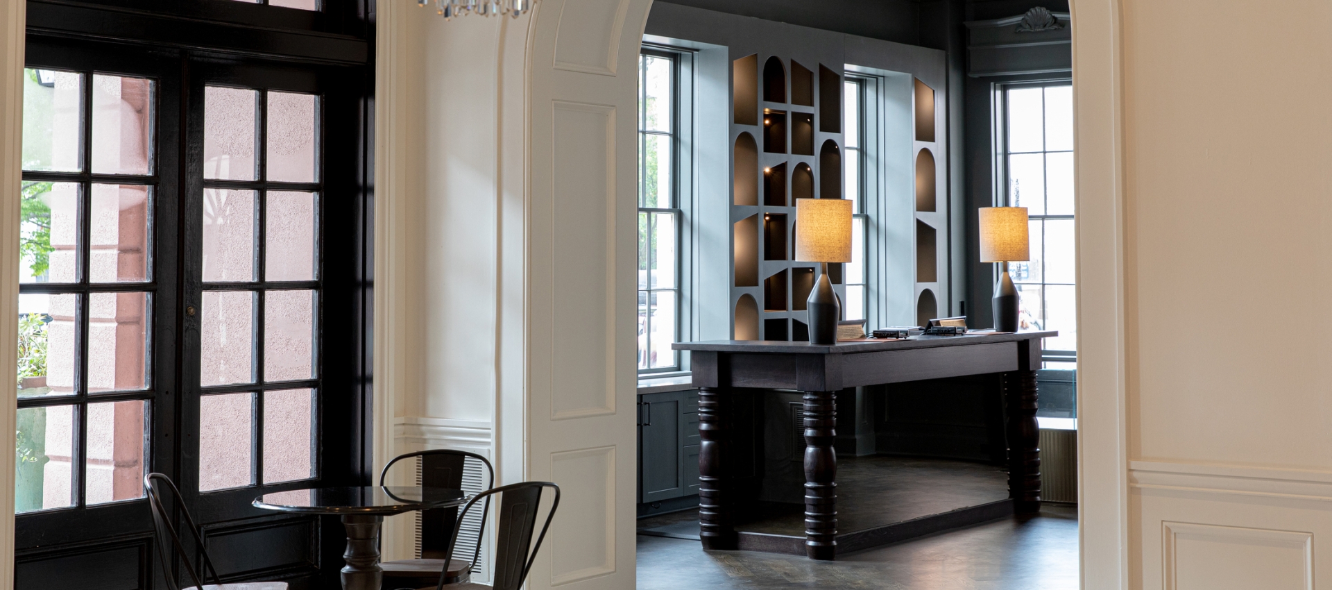 Lobby with chandelier and front desk